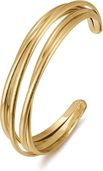 Gold Cuff Bracelet for Women Chunky Multi-layer Cross Wire Open Bracelet Hollow Wide Cuff Bracele... | Amazon (US)