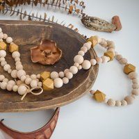 Fall Garland, Wood Bead Wooden Boho Decor, Mantel Autumn Thanksgiving Brown & Gold Beads | Etsy (US)