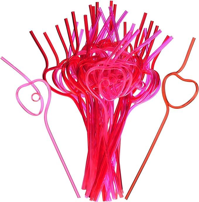 40 Pieces Valentines Plastic Straws Heart Shaped Drinking Straws Decorative Heart Straws for Vale... | Amazon (US)
