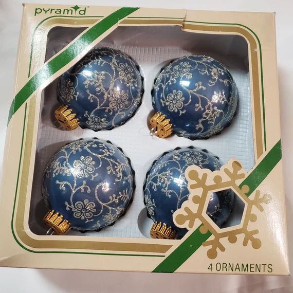 Blue Glass Ball Christmas Tree Ornaments by Pyramid Rauch Set | Etsy | Etsy (US)