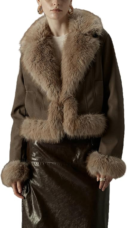 Bellivera Womens Faux Fur Leather Jacket Fleece Cropped Warm Fluffy Coat Soft Zip Outerwear | Amazon (US)