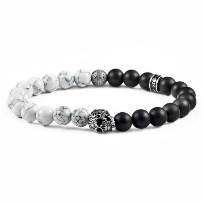 Men's Skull with Howlite and Matte Onyx Stone Beads Stretch Bracelet (8mm) | Target