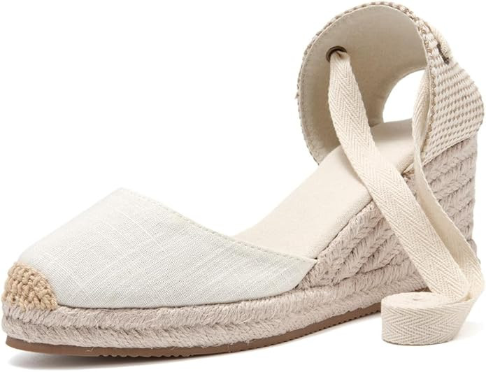 U-lite Women's Espadrille FLat Sandals Closed Toe Ankle Wrap,Classic Lace Up Summer Dressy Flat S... | Amazon (US)