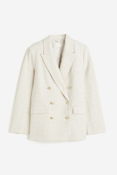 Oversized Bouclé Blazer - White - Ladies | H&M US | H&M (US + CA)