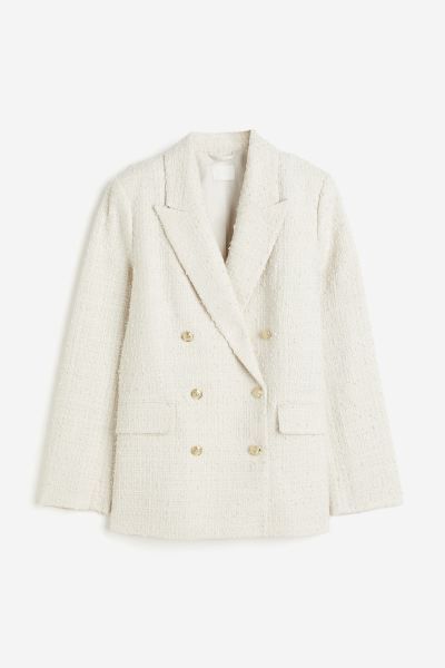Oversized Bouclé Blazer - White - Ladies | H&M US | H&M (US + CA)