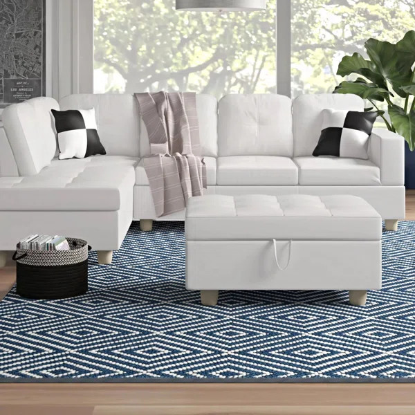 Wilhelmine 103.5" Wide Faux Leather Sofa & Chaise with Ottoman | Wayfair North America