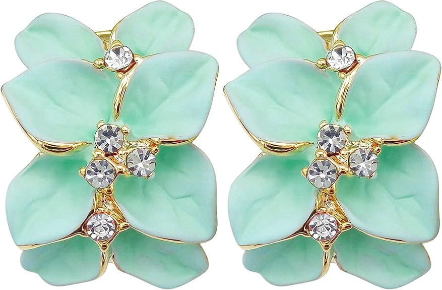 Navachi 18k Gold Plated White Crystal colorful Enamel Leaves Flower Omega Back Earrings | Amazon (US)