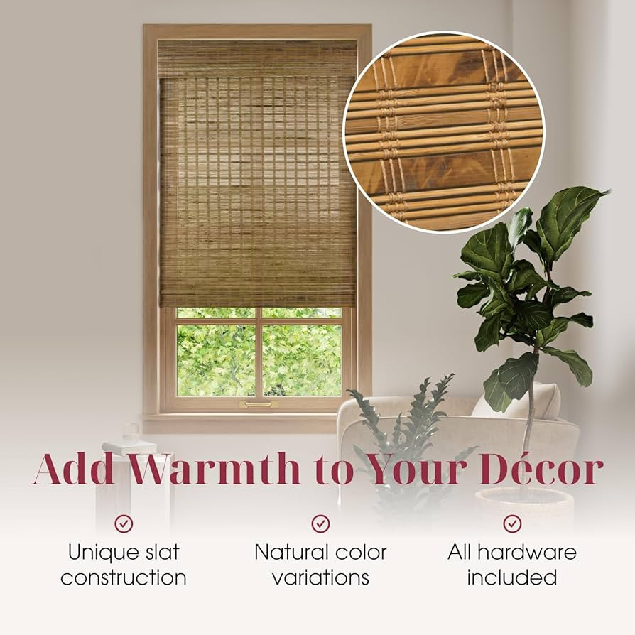 ARLO BLINDS Sheer Bamboo Roman Shades with Valance - Dali Native, 34" W x 60" H - Light Filtering... | Amazon (US)