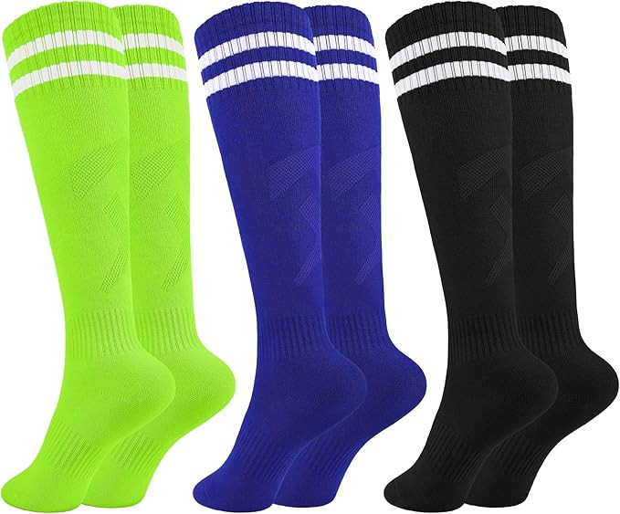 Glooarm 3 Pairs Kids Soccer Socks Baseball Uniform Striped Knee High Socks Cotton World Cup for B... | Amazon (US)