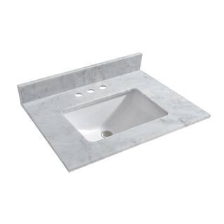 Newton 31 in. x 22 in. Carrara Marble Vanity Top with Square Sink for 4-inch Centerset Installation in Carrara White | The Home Depot