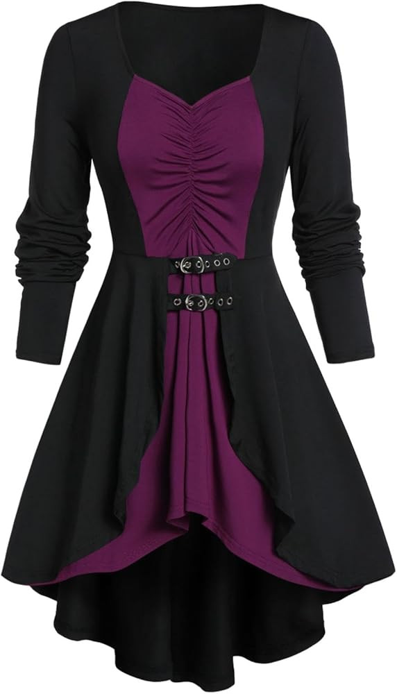 ROSE GAL Rosegal Womens Plus Size Gothic Lace-up Back Two Tone Ruched Grommets Buckle Long Sleeve... | Amazon (US)