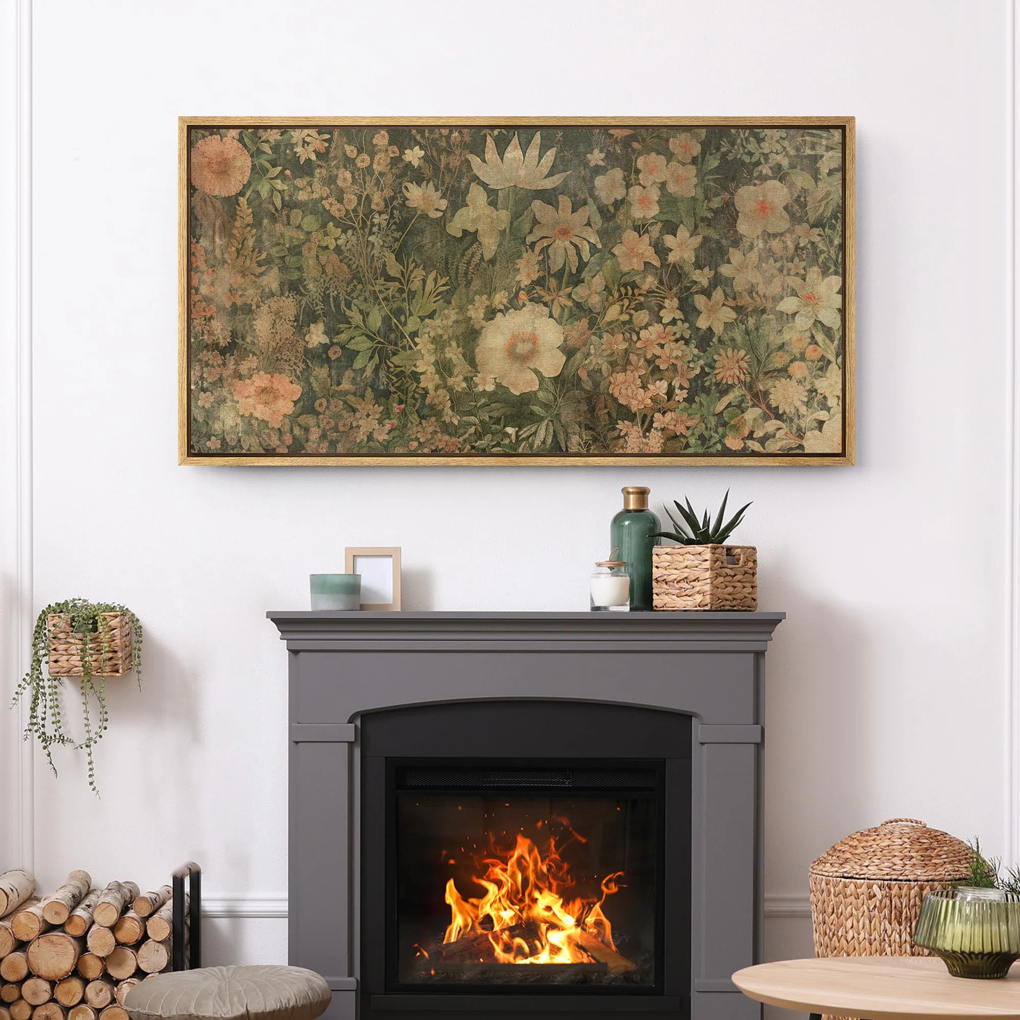 wall26 Vintage Garden Flowers Antique French Floral Artwork - Extra Large Framed Wall Art Canvas ... | Wayfair North America