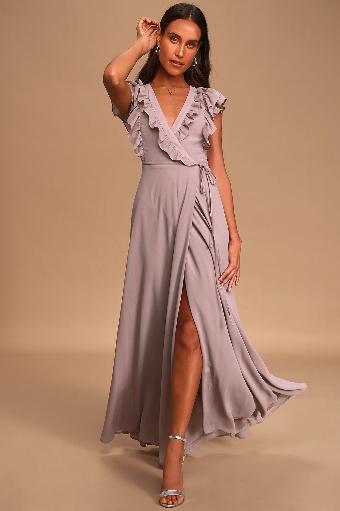 Dance of Elegance Grey Lavender Ruffled Wrap Maxi Dress | Lulus (US)