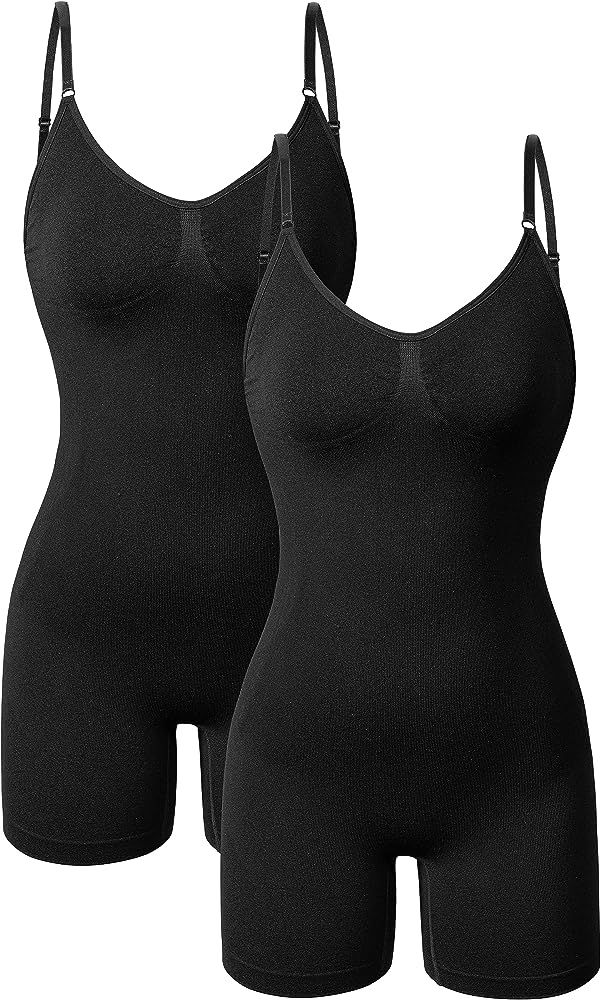 HYZ Women's Tummy Control Shapewear V Neck Spaghetti Strap Full Body Seamless Elastic Slimming Bo... | Amazon (US)