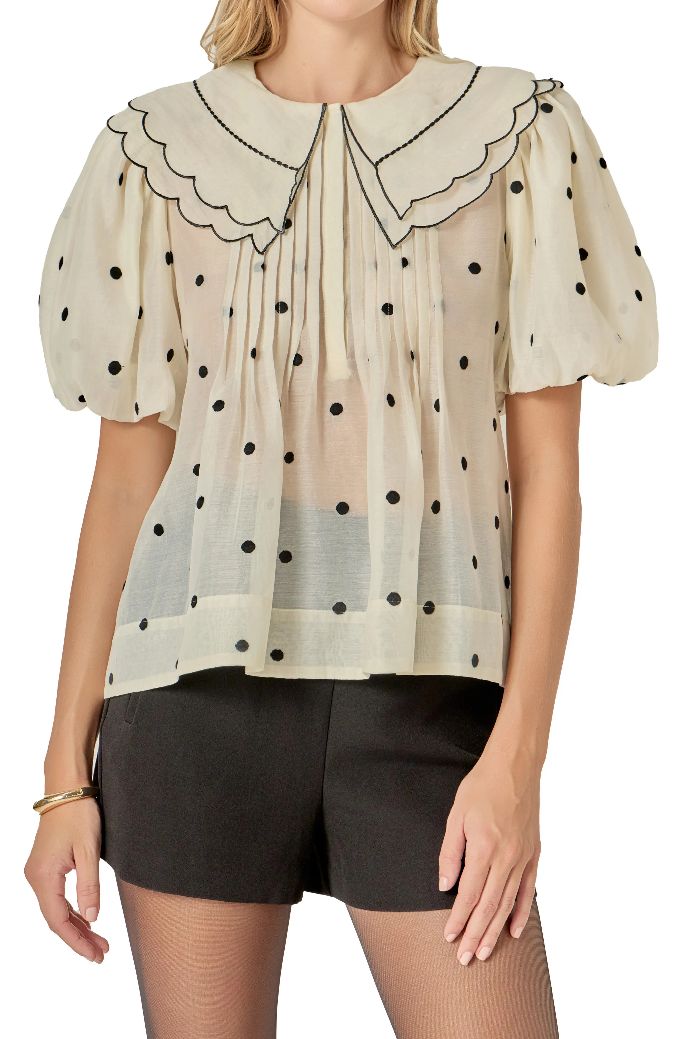 English Factory Scallop Dot Sheer Puff Sleeve Top (Women) | Nordstrom | Nordstrom