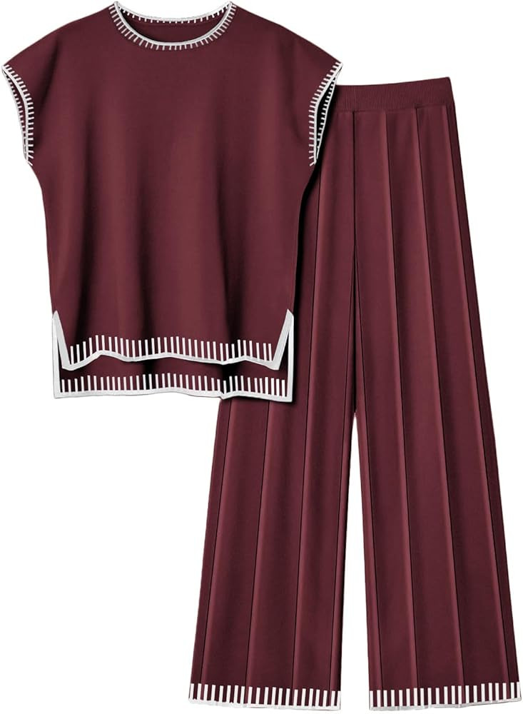 Ekouaer Womens Matching Sets Knit Sweater Sets 2 Pieces Outfits Pullover Tops Wide Legs Pants Lou... | Amazon (US)