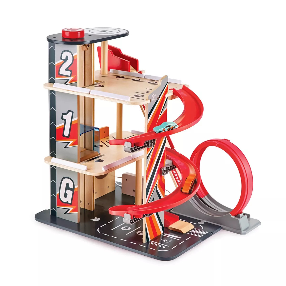 Hape Gearhead Stunt Garage Wooden High-Rise Car Parking Lot Kid's Playset | Target