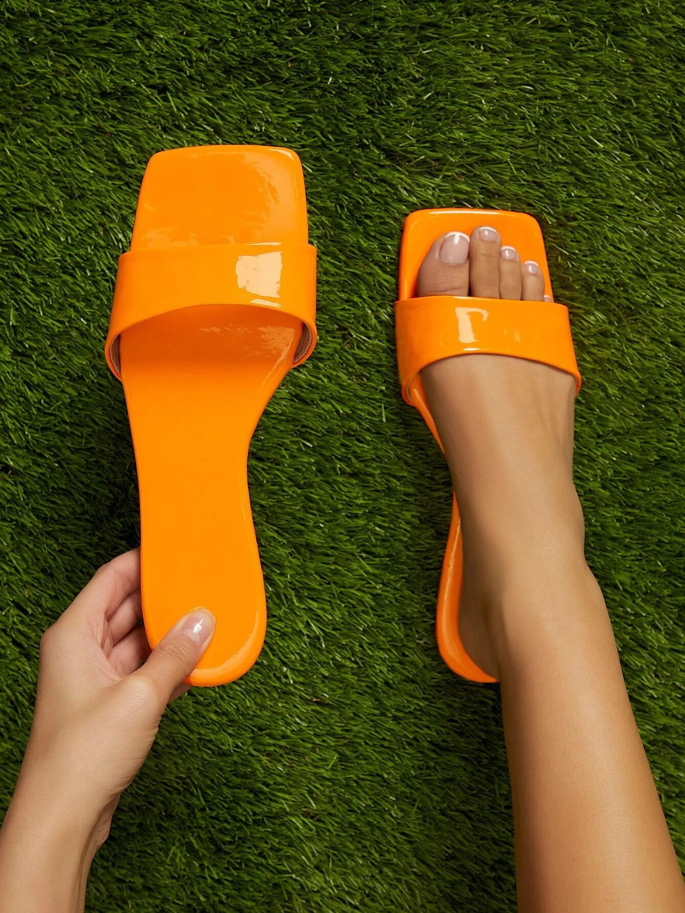 Square Toe Single Strap Flat Sandals | SHEIN