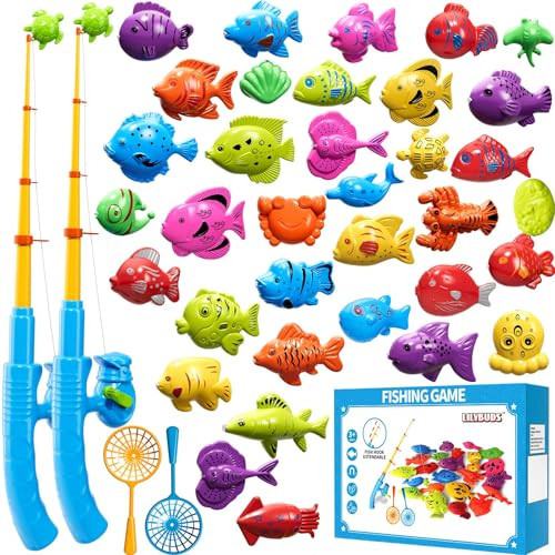 Magnetic Fishing Game Toys for Kids Toddlers 3-5 4-8, Water Table Bathtub Toys with Pole Rod Net Plastic Floating Fish, Water Bath Pool Outdoor Toys for Kids Toddlers Baby Age 3 4 5 6 7 8 Year Old | Amazon (US)