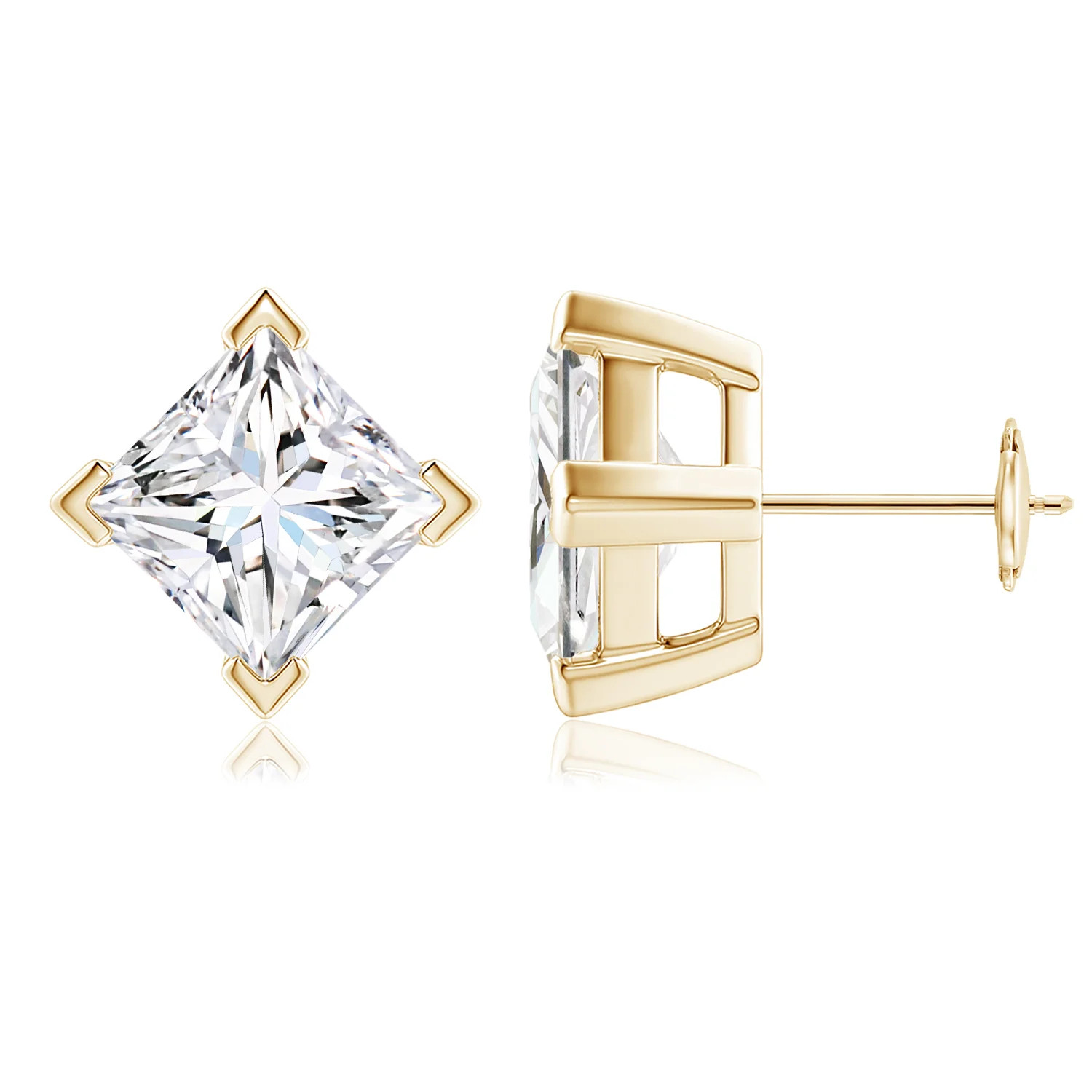 Lab-Grown Princess-Cut Diamond Stud Earrings in 18K Yellow Gold (F-G, VS - 8CT. TW.) | Angara | Angara US