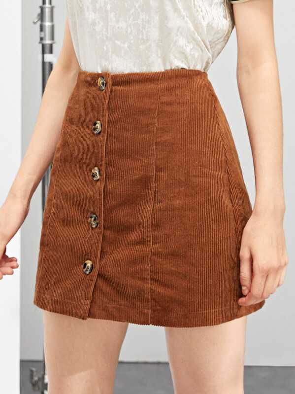 Button Up Corduroy Skirt | SHEIN