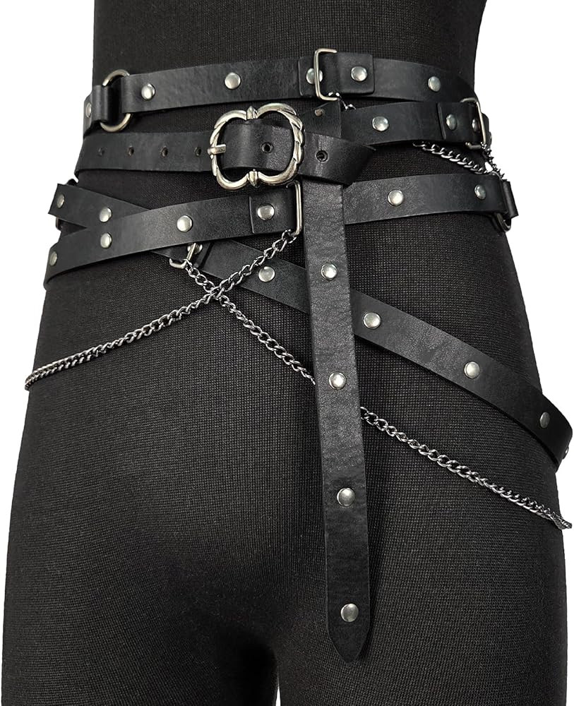HiiFeuer Medieval DIY Faux Leather Metal Chain Belt, Vintage Adjustable Thin Belt For Women, Retr... | Amazon (US)