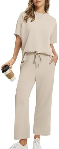 Sampeel Two Piece Sets for Women Summer Outfits Oversized Wide Leg Crop Pants Lounge Sets Airport... | Amazon (US)
