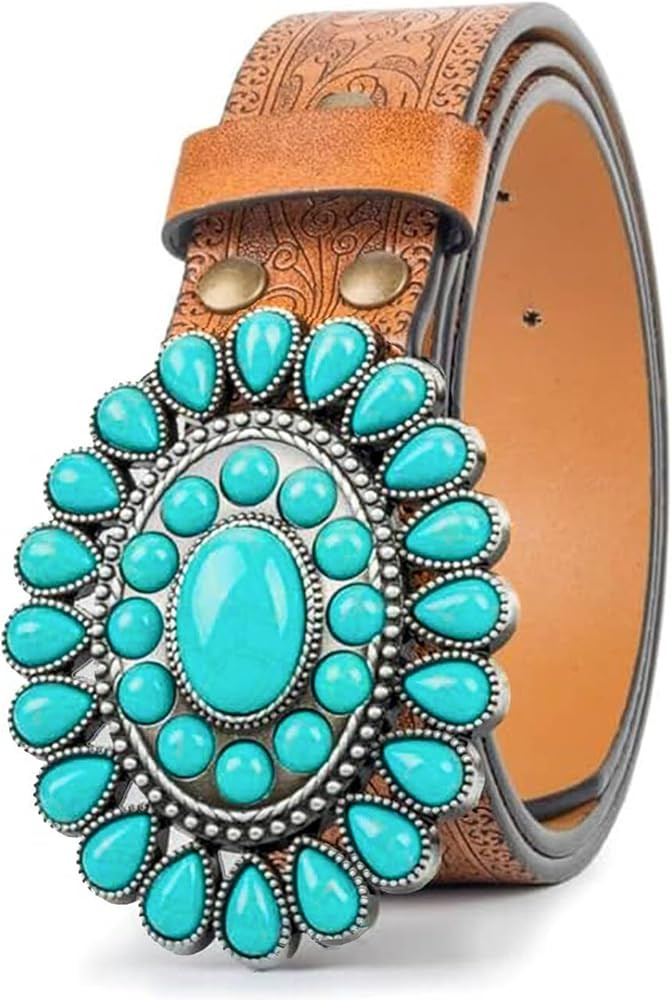 UTOWO Women Western-Turquoise-Belt Embossed-PU-Leather-Cowgirl-Belt Applies-Jeans-Pants-Dresses f... | Amazon (US)