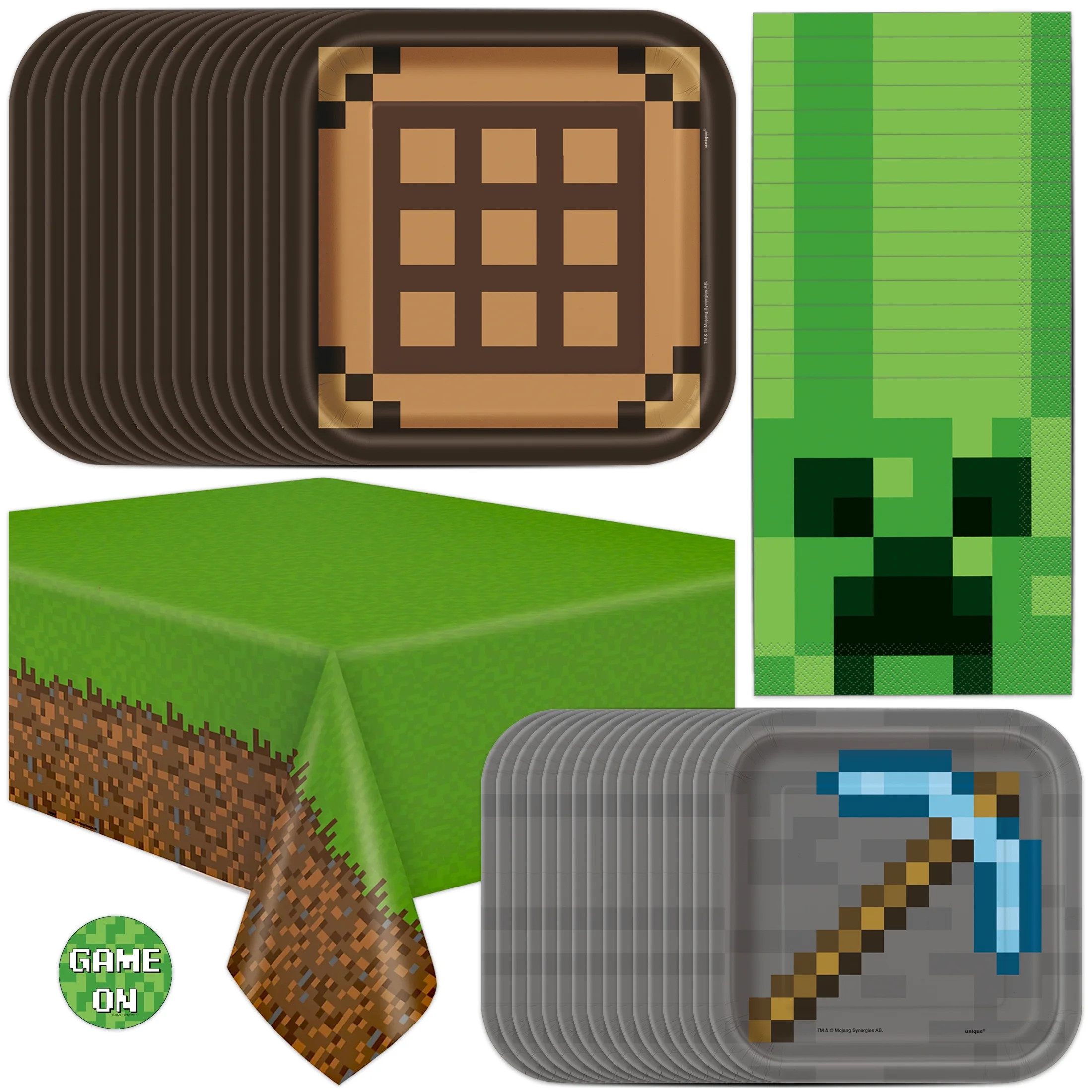 Unique Minecraft Birthday Party Supplies with Table Cloth and Stickers, Green and Brown, Serves 1... | Walmart (US)