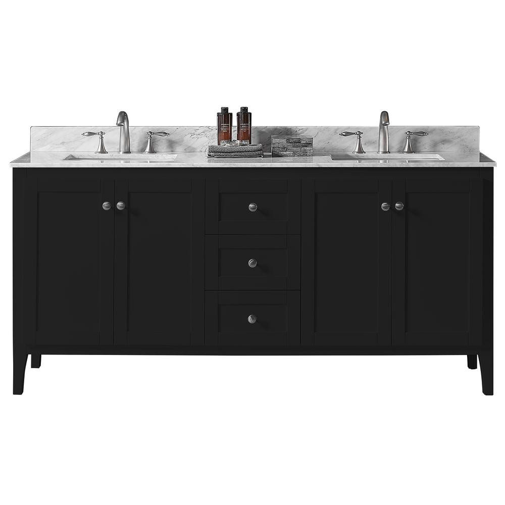 York 72 in. W x 22.4 in. D x 34.2 in. H Bath Vanity in Espresso w/ Carrara Marble Vanity Top in W... | The Home Depot