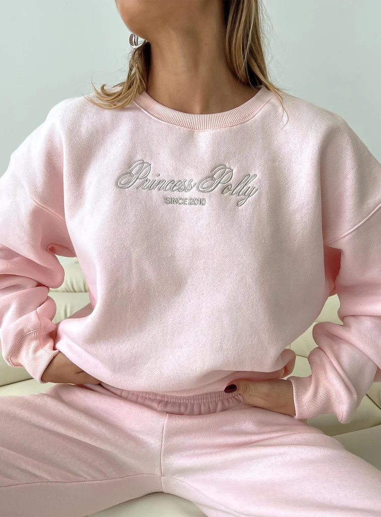 Princess Polly Crew Neck Sweatshirt Script Baby Pink / Grey | Princess Polly US