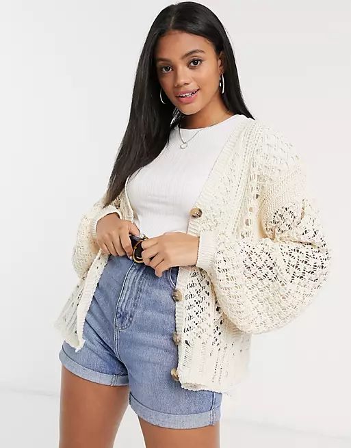 In The Style x Lorna Luxe knitted cardigan in cream | ASOS (Global)