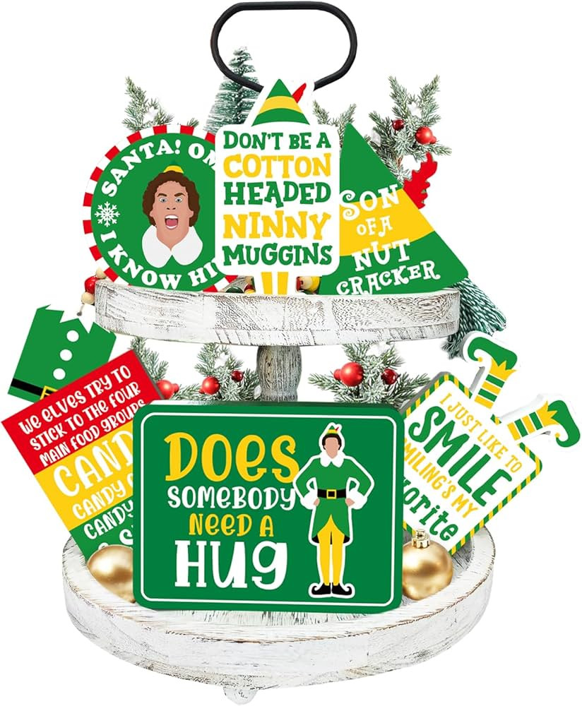 Buddy The Elf Christmas Decorations, Funny Christmas Tiered Tray Decor, Rustic Xmas Wooden Bead G... | Amazon (US)