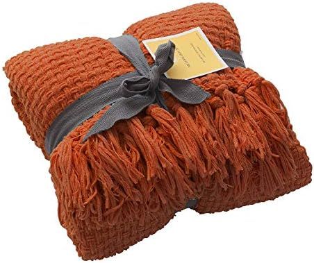 Woven Plaid Pattern Throw Blanket, Super Soft Decorative Throw with Tassels, 50x60, Rust | Amazon (US)