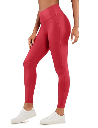 CRZ YOGA Butterluxe Matte Faux Leather Leggings for Women 26.5'' - No Front Seam High Waist Stretch Tights Pleather Pants Ruby Red Classic Pattern X-Small | Amazon (US)