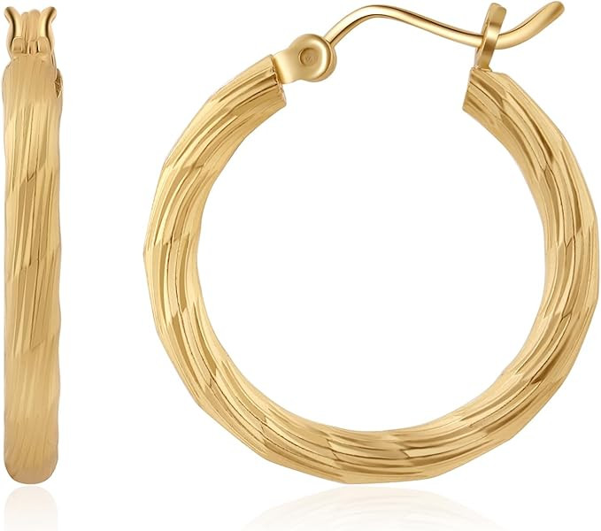 Zaano 14K Gold Twist Hoop Earrings For Women/Lightweight Hypoallergenic Gold-Plated Hoop Earrings | Amazon (US)