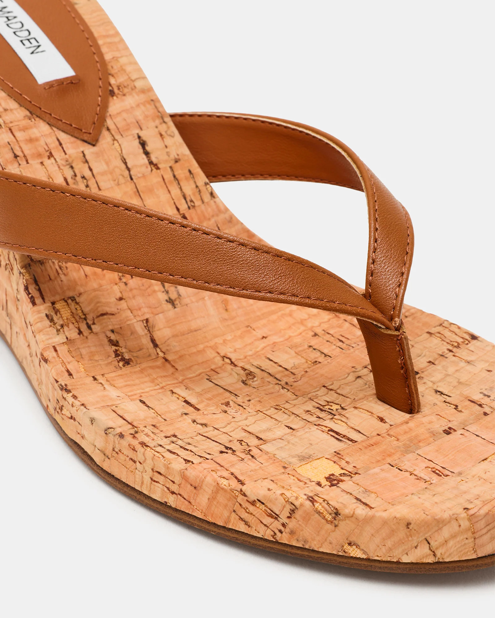 PLAYING Cork Tan Leather Thong Wedge Women's Sandal | Steve Madden (US)