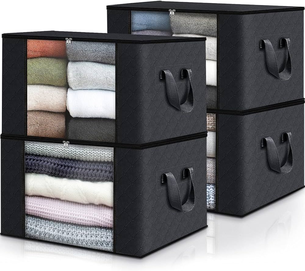 Fab totes 4-Pack Clothes Storage, Foldable Blanket Storage Bags, Storage Containers for Organizin... | Amazon (US)