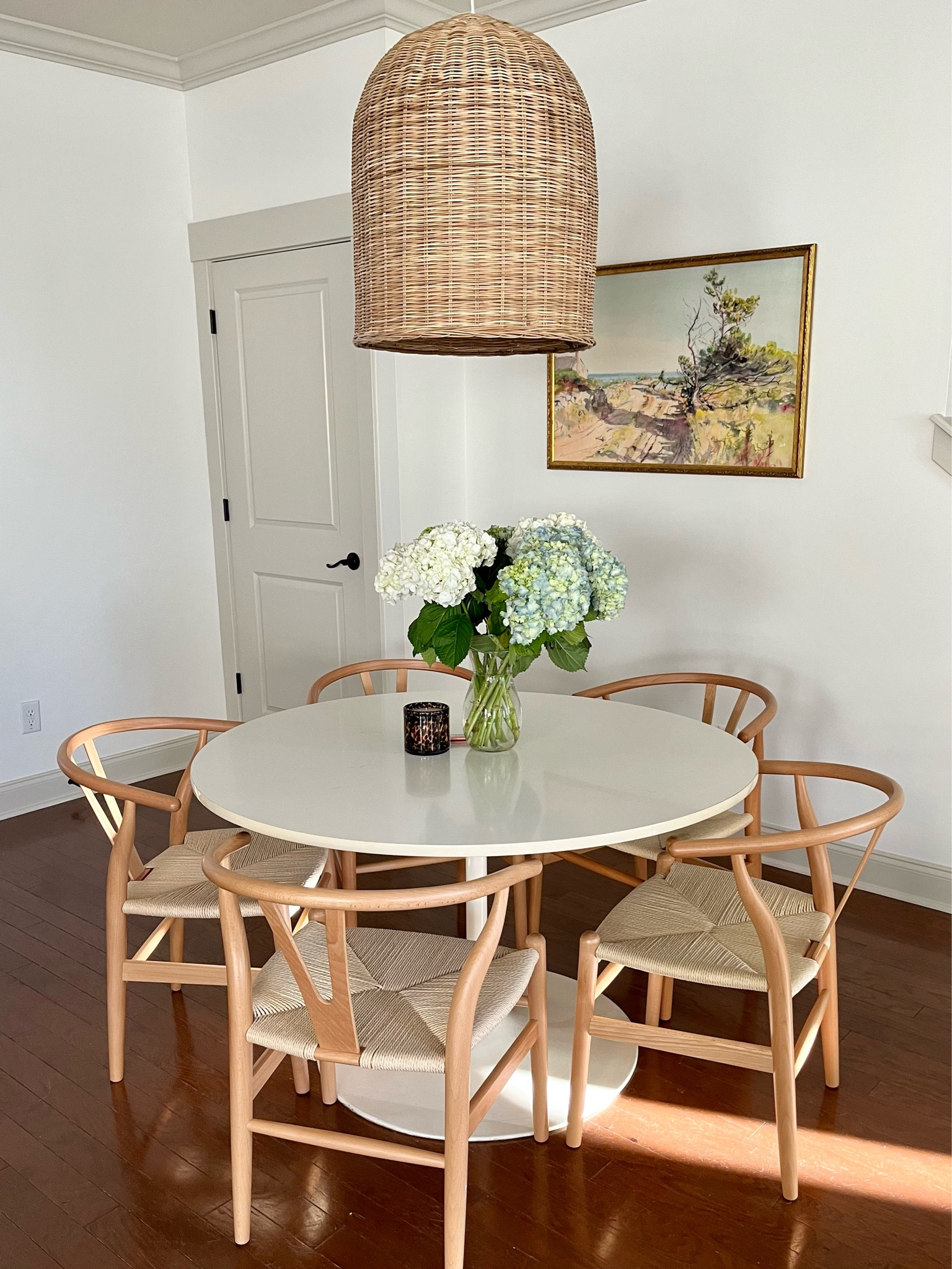 Finally got this space to come together! Table is an antique, and candle is from a local flower shop so linked similar. Loving the quality of these chairs and especially the price point!