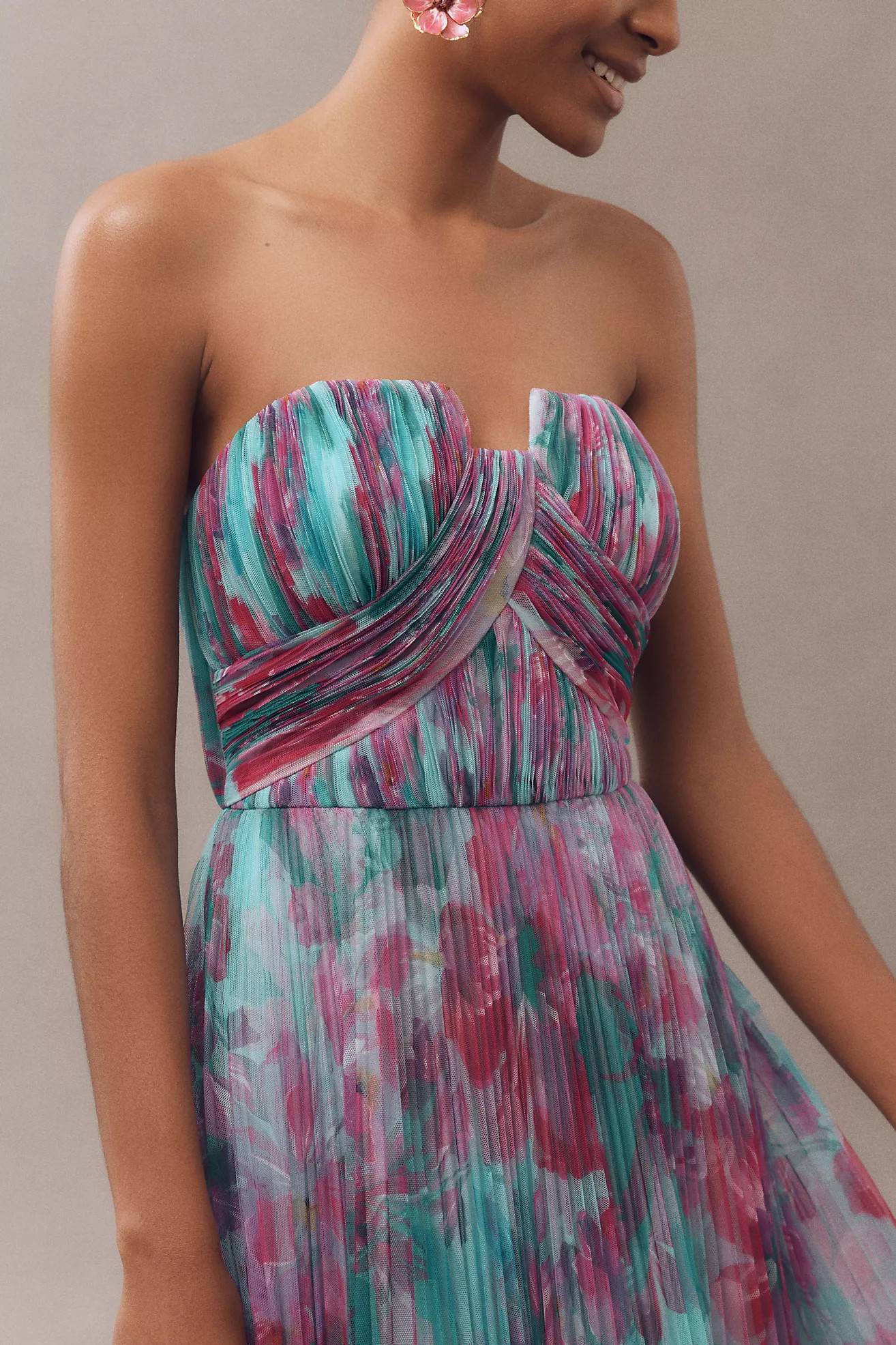 Hutch Corene Strapless Floral Tulle A-Line Midi Dress | Anthropologie (US)