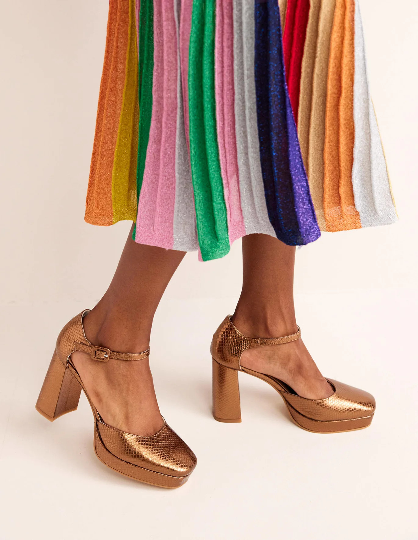 Satin Heeled Platforms - Bronze Metallic Snake | Boden (US)