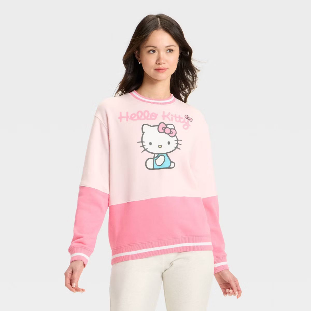 Women's Hello Kitty Colorblock Graphic Sweatshirt - Pink | Target