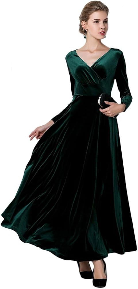 EXCHIC Women's Elegant Velvet Long Sleeve Maxi Dress Evening Party Dancing Dresses | Amazon (US)