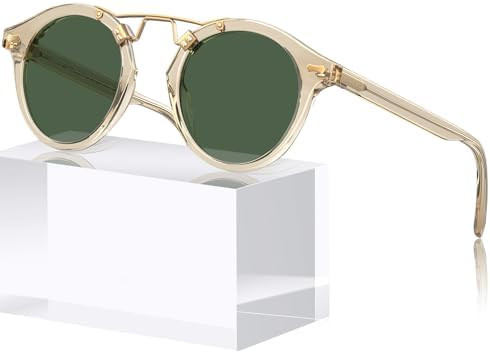 CARFIA Double Bridge Small Acetate Sunglasses for Women Polarized, Retro Metal Brow Ladies Sunnie... | Amazon (US)