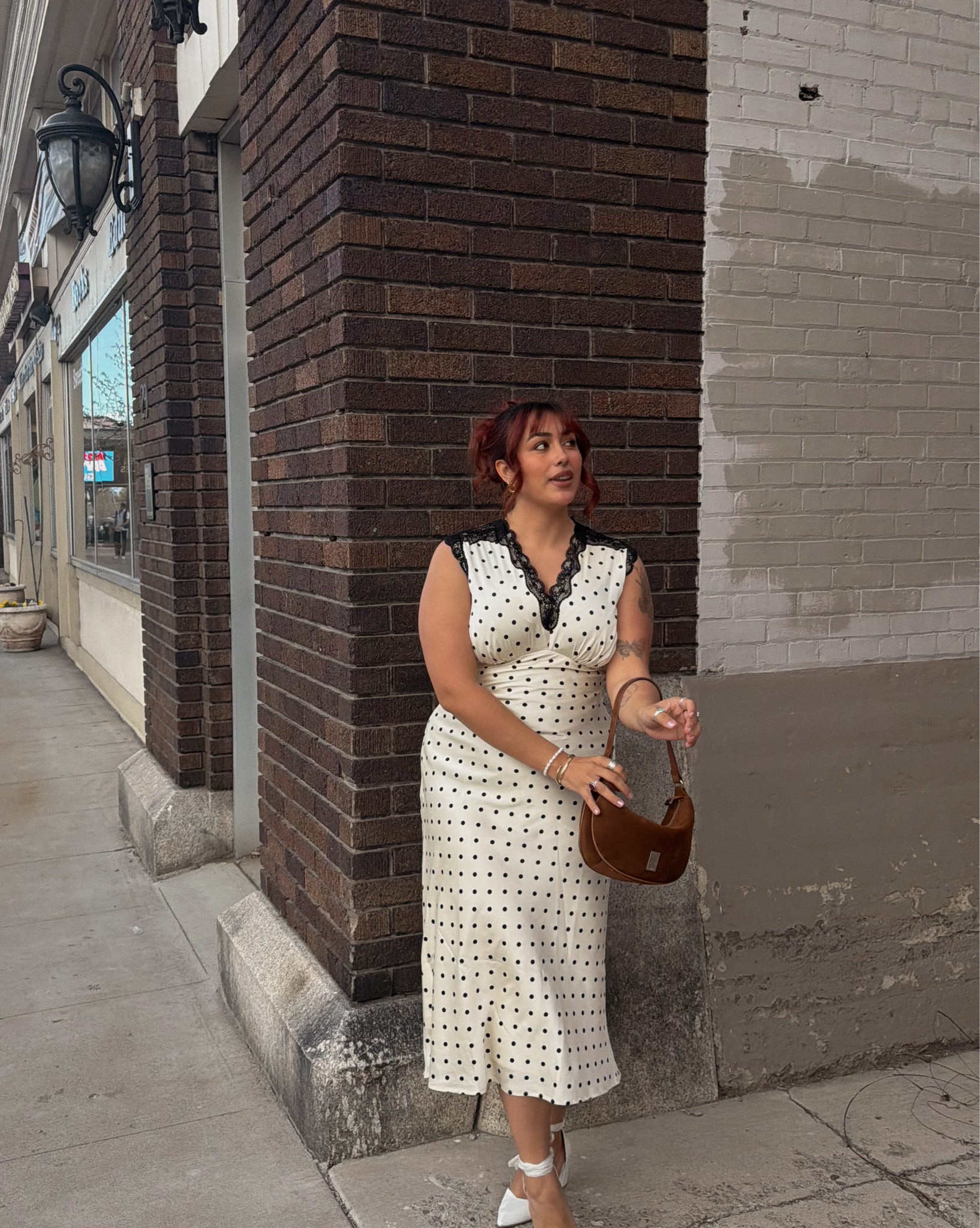 got this satin polka dot dress from böhme and it might just be my most favorite dress i’ve ever worn. wearing a slide large