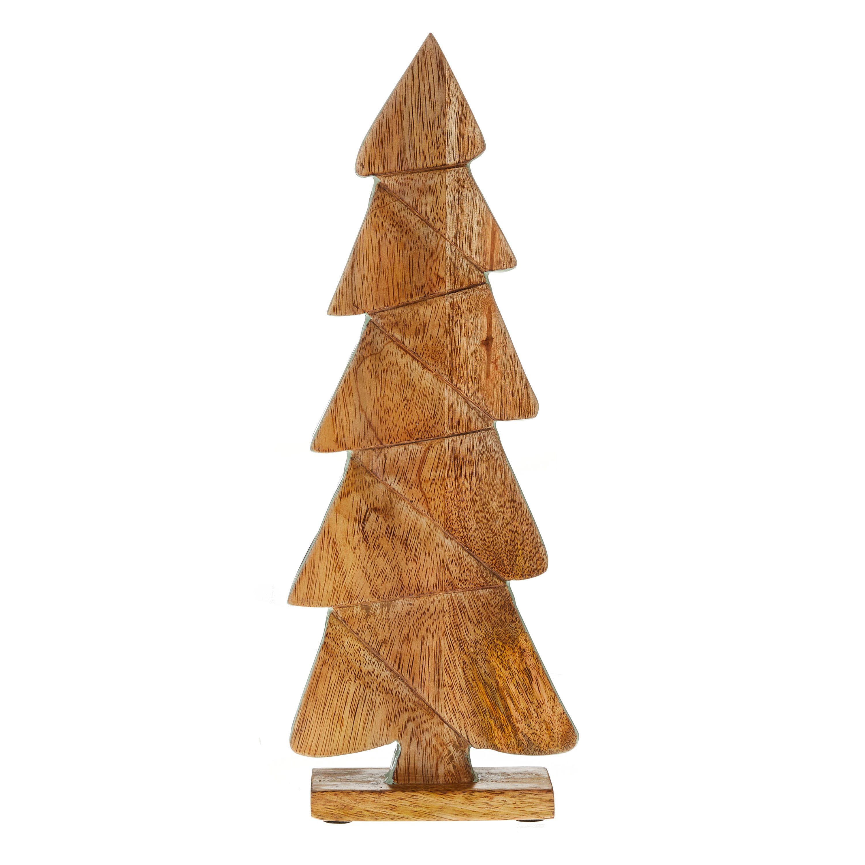Holiday Time Nature's Noel Brown Carved Wood Christmas Tree Decoration, 15-inch | Walmart (US)