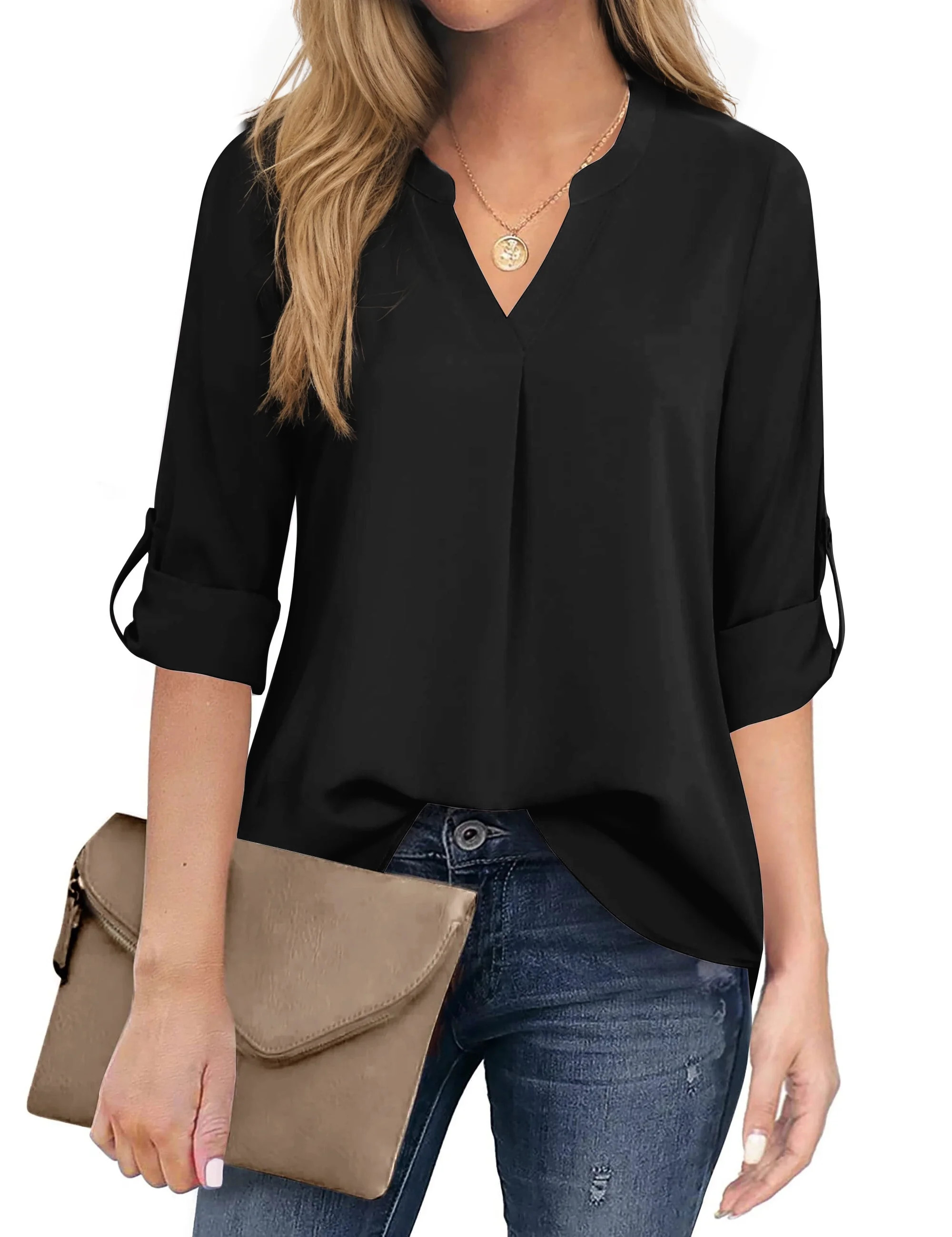 Fantaslook Womens Blouses 3/4 Sleeve V Neck Work Shirts Dressy Tops Chiffon Office Wear | Walmart (US)