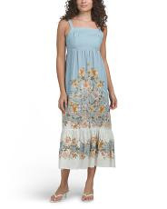 Linen Blend Midi Dress With Placed Print | TJ Maxx