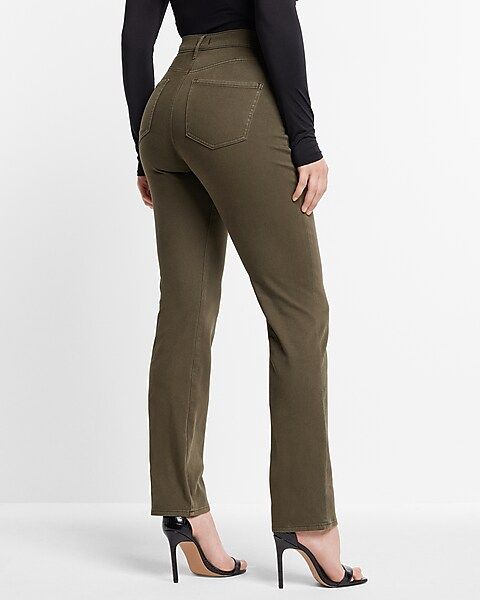 High Waisted Olive Supersoft Modern Straight Jeans | Express