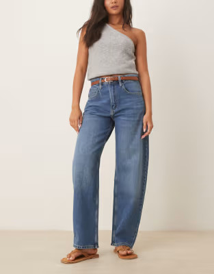 Mango Bet barrel jean in dark blue | ASOS (Global)